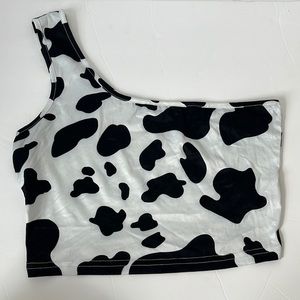 SHEIN cow print one-shoulder crop top
